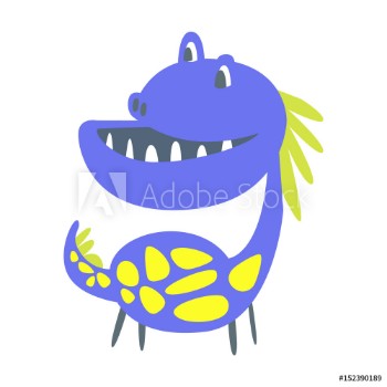 Picture of Blue and yellow funny dinosaur Prehistoric animal character vector Illustration